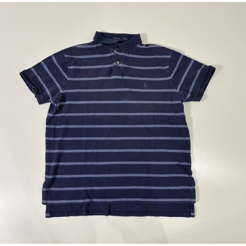 Polo Ralph Lauren Custom Fit Striped Polo Shirt Navy Blue XL